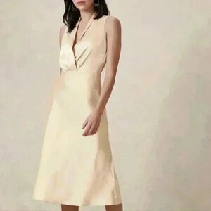 BANANA REPUBLIC SATIN V-NECK KNEE-LENGTH DRESS